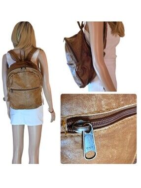 Vintage 90's Boulder Ridge Leather Dome Backpack Brown Cowhide Distressed EUC